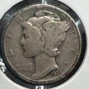 lot 63 image: 1931-S Mercury Dime (semi key date)