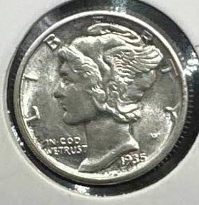 lot 65 image: 1935-D Mercury Dime XF
