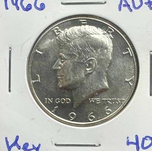 lot 68 image: 1966 Silver (40%)  Kennedy Half Dollar AU (KEY DATE)