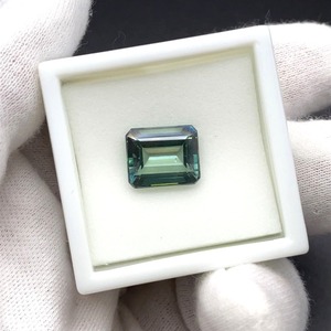 lot 32B image: 7.62 Carat Topaz Gemstone w Captivating Teal & Green Hues, Captivating Emerald-Cut  VIDEO 