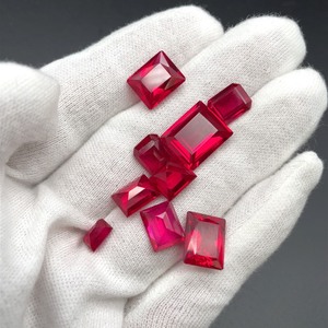 lot 42B image: 47.75 CT Ruby Lot9 Emerald-Cut Shape Mixed Sizes. Rich Vivid Deep Red Color