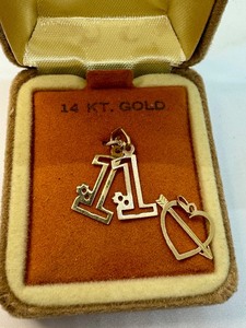 lot 23C image: Vintage 14k Gold #1 Pend and 14k Heart Pendant