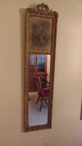 lot 7 image: Oblong Vintage Mirror with Picture on Top