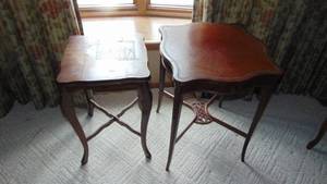 lot 19 image: 2- Square Tables. One with Leather Top and Drawer