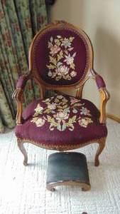 lot 20 image: Vintage Needlepoint Armchair with Stool
