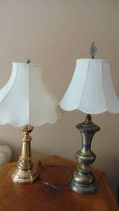 lot 22 image: 2 Brass Lamps. One Brass and Antique Brass Colored