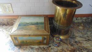 lot 61 image: Biscuit Box, Umbrella Stand and Enamal Container