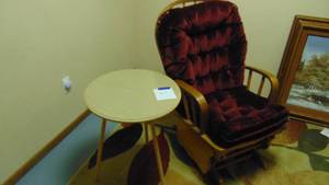 lot 63 image: Platform Rocker and 3 Leg Side Table with Glass Top