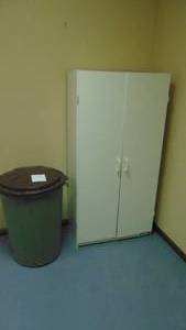 lot 70 image: Trash Can and 2 Door Storage Cabinet