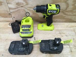 lot 28 image: RYOBI ONE HP 18V Brushless Cordless Compact 12in. DrillDriver Kit with (2) 1.5 Ah Batteries and Charger Model # PSBDD02K2