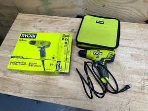 lot 116 image: RYOBI 5.5 Amp Corded 38 in. Variable Speed Compact DrillDriver with Bag