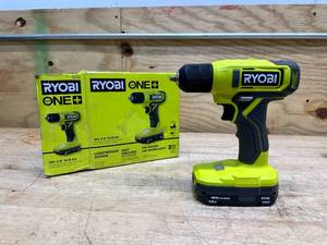 lot 143 image: RYOBI ONE 18V Cordless 38 in. DrillDriver Kit with 1.5 Ah Battery