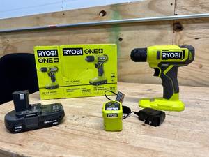 lot 199 image: RYOBI ONE 18V Cordless 38 in. DrillDriver Kit with 1.5 Ah Battery and Charger