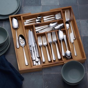 lot 29 image: Mikasa Virtuoso 114 Piece Flatware  Wooden adjustable tray