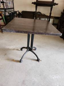 lot 15 image: Square Wooden Cafe Table with HD Wrought Iron Metal Base