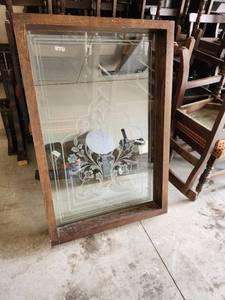 lot 19 image: Large Decorative Etched Glass Panel with Wooden Frame