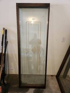 lot 20 image: Large Decorative Glass Panel with Wooden Frame