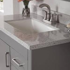 lot 7 image: Home Decorators Collection 37 in. W x 22 in. D Engineered Solid Surface White Rectangular Single Sink Vanity Top in Silver Ash  Customer Returns See Pictures