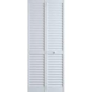 lot 40 image: Lot of Veranda 36 in. x 80 in. LouverPanel Solid Core White Wood Interior Closet Bi-fold Door  Customer Returns See Pictures