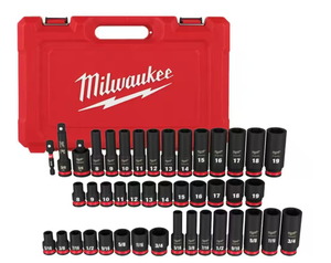 lot 125 image: 43PCS Milwaukee SHOCKWAVE 38 Drive SAE and Metric 6 Point Impact Socket Set