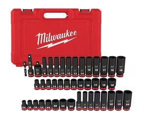 lot 127 image: 43PCS Milwaukee SHOCKWAVE 38 Drive SAE and Metric 6 Point Impact Socket Set