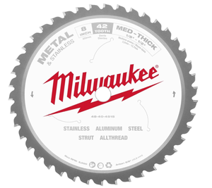 lot 141 image: Milwaukee 48-40-4515 8 42 Tooth Dry Cut Cermet Tipped Metal Cutting Saw Blade