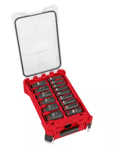 lot 168 image: 15PCS Milwaukee SHOCKWAVE Impact-Duty 12 Drive SAE Deep Well Impact PACKOUT Socket Set