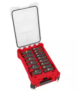 lot 21 image: 15PCS Milwaukee SHOCKWAVE Impact-Duty 12 Drive SAE Deep Well Impact PACKOUT Socket Set
