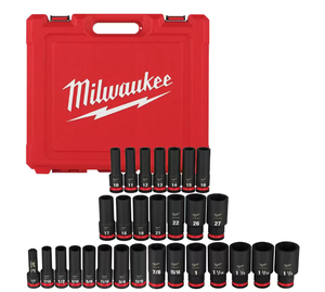lot 22 image: 29PCS Milwaukee SHOCKWAVE 12 Drive SAE and Metric 6 Point Impact Socket Set