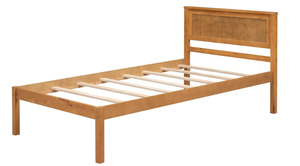 lot 181 image: Twin Size Harper & Bright Designs Oak Platform Bed Frame with Headboard