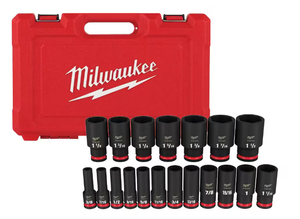 lot 187 image: 19PCS Milwaukee SHOCKWAVE 12 Drive SAE 6 Point Impact Socket Set