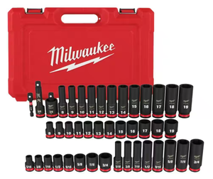 lot 297 image: 43PCS Milwaukee SHOCKWAVE 38 Drive SAE and Metric 6 Point Impact Socket Set