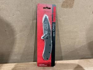 lot 334 image: Kershaw Cryo Assisted Flipper Knife 2.75 Black Plain Blade, Black Stainless Steel Handles, Frame Lock