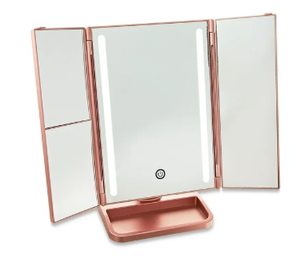 lot 340 image: LOT OF 2 Trifold LED Lighted Makeup Mirror, Rose Gold