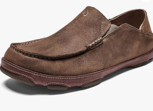 lot 488 image: OLUKAI Moloa Mens Leather Slip On Shoes, Waxed Nubuck Leather & Soft Moisture-Wicking Lining, Drop-in Heel & All Weather Rubber Soles Size 11.5