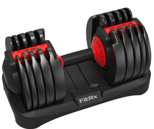 lot 48 image: FitRx SmartBell, Quick-Select Adjustable Dumbbell for Home Gym, 5-52.5 lbs. Weight, Black, Single