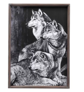 lot 626 image: Open Road Brands Wolf Black And White Wood Frame Wall Art by Joel Pilcher 16 x 22