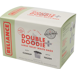 lot 698 image: LOT OF 4 Reliance Products Double Doodie Plus with BIO-Gel  Large Portable Toilet Waste Bags  Family-Sized 6 Pack, Gray, 9.2 Inch x 4.9 Inch x 6.0 Inch