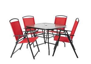 lot 700 image: Mainstays Albany Lane Steel 5-Piece Outdoor Dining Set, Red. CHAIRS ONLY