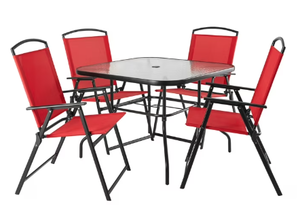 lot 701 image: Mainstays Albany Lane Steel 5-Piece Outdoor Dining Set, Red. CHAIRS ONLY