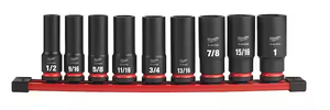 lot 219 image: 9PCS Milwaukee SHOCKWAVE Impact Duty 12 Drive SAE Deep Well Impact Socket Set