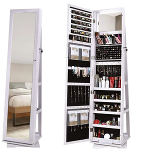 lot 199 image: SogesPower Full Length Mirror Jewelry Cabinet Free Standing Armoire Storage Organizer