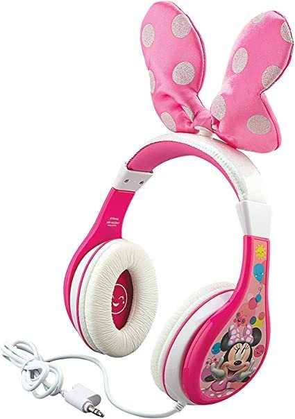lot 377 image: NEW eKids IHOME Minnie Mouse Headphones Adjustable Headband, Stereo Sound, 3.5Mm Jack, Wired Headphones for Kids, Tangle-Free, Volume Control, Foldable, Over Ear