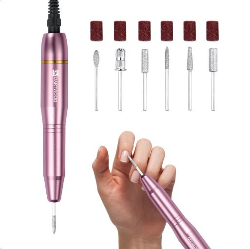 lot 383 image: Dartwood Electric Nail Drill Tool Set - Portable Nail Salon Polish Organizer Acrylic Nail Kit - 20,000 RPM (Pink)