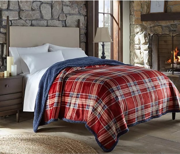 lot 388 image: NEW Members Mark Plush Sherpa Blanket - King Size - Jameson Plaid