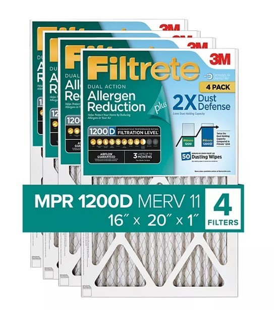 lot 389 image: NEW 4-Pack of Filtrete Allergen Reduction Plus 2X Dust Filters 1200D - 16x20x1