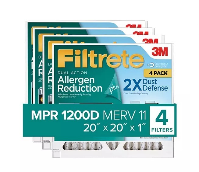 lot 395 image: NEW 4-Pack of Filtrete Allergen Reduction Plus 2X Dust Filters 1200D - 20x20x1