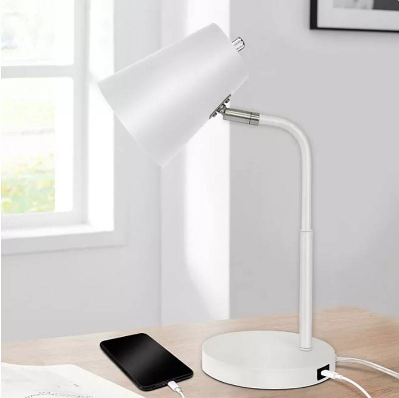 lot 308 image: NEW LAMPz15.5in Soho Desk Lamp with Charging Port - White