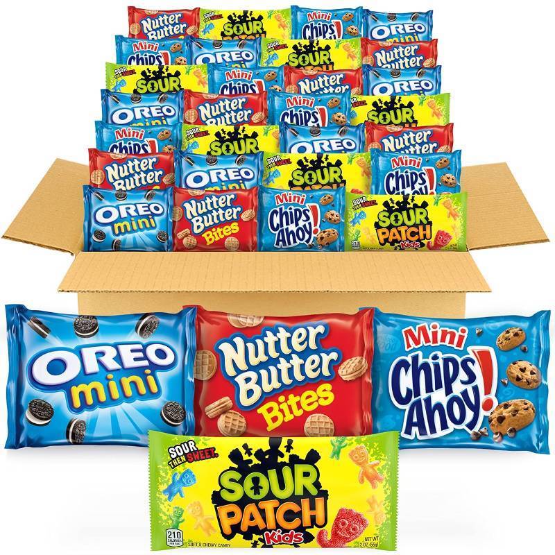 lot 306 image: NEW 32 Variety Pack of Cookies and Candy Treats - Oreo, Sour Patch Kids, Chips Ahoy, Nutter Butter