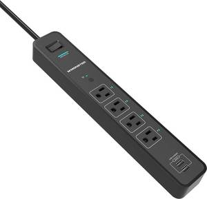 lot 718 image: Monster Smart Power Outlet WiFi Control Alexa Indoor 4 Outlet 2 USB-A Black 6 ft